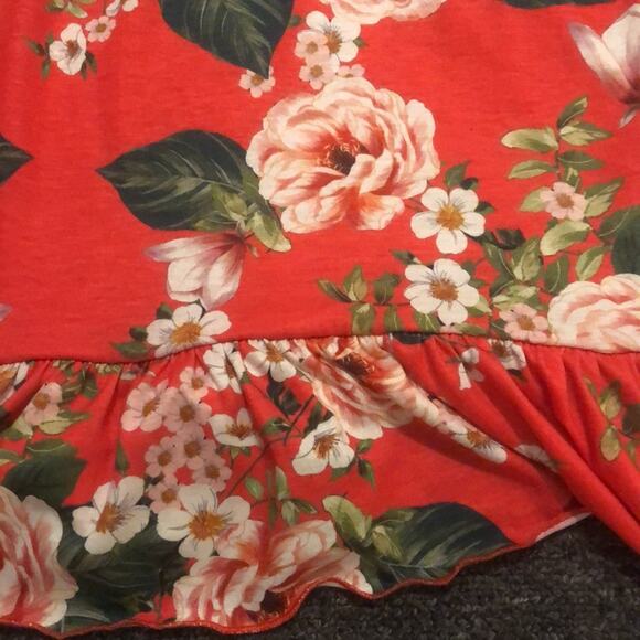 ASOS Mini Sundress With Lace-Up Back and Peplum Hem Red Floral 14 - Picture 2 of 7